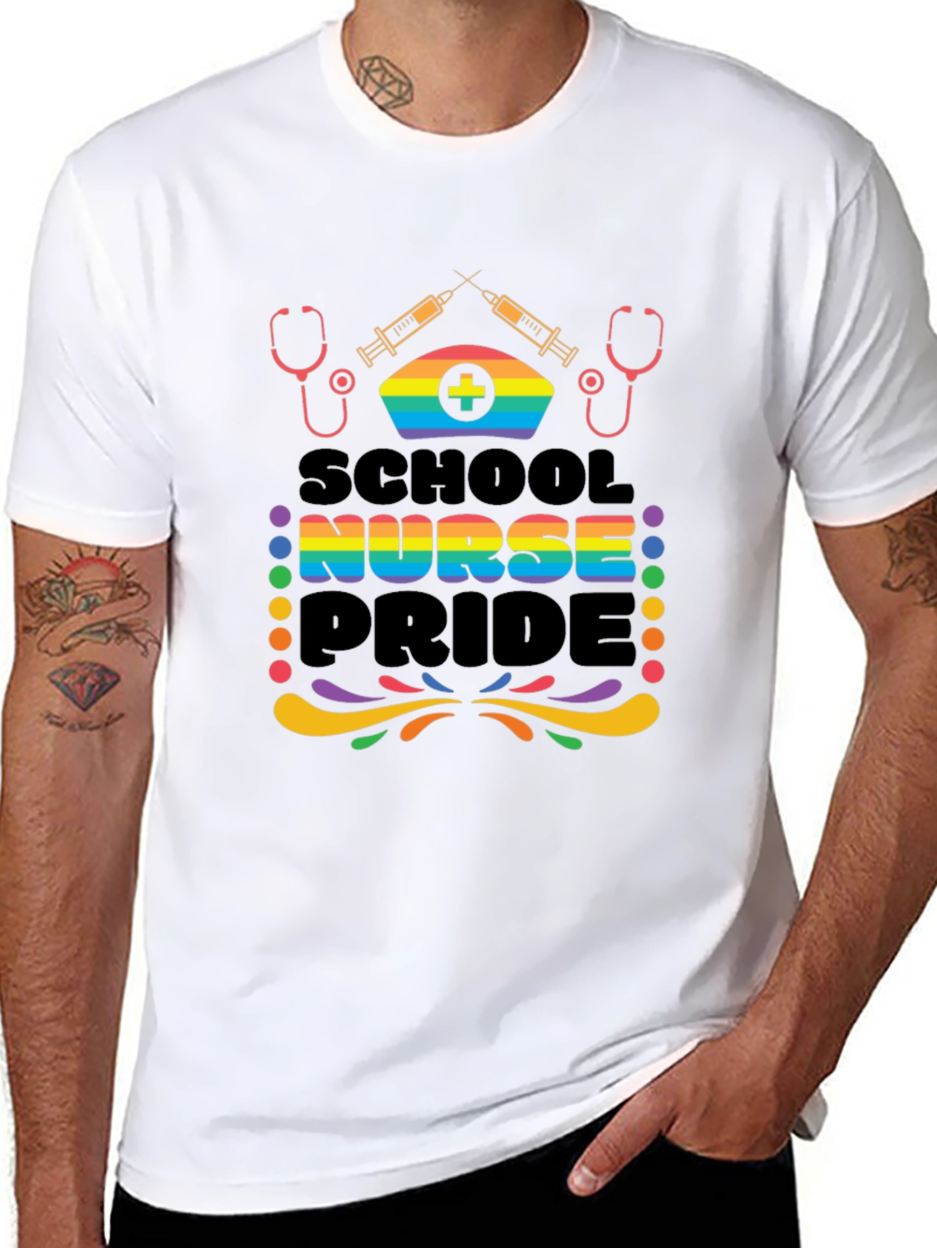 School Nurse Pride T-Shirt - Rainbow Graphic Tee