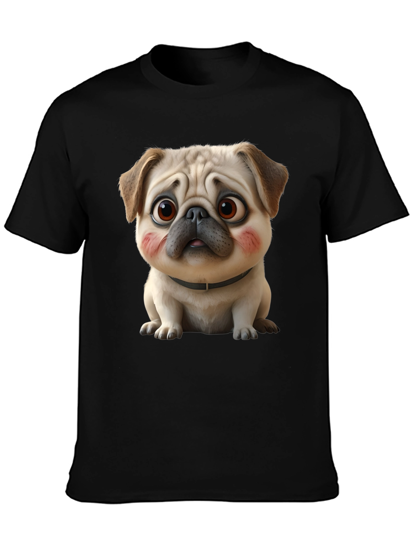Cute Cartoon Pug Dog Black T-Shirt