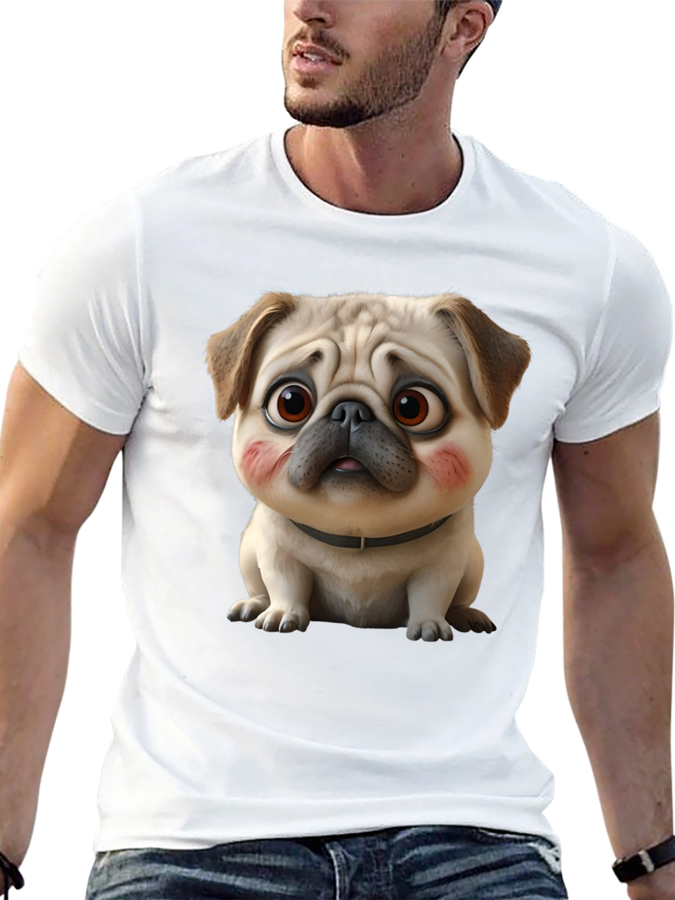 Cute Cartoon Pug Dog Black T-Shirt