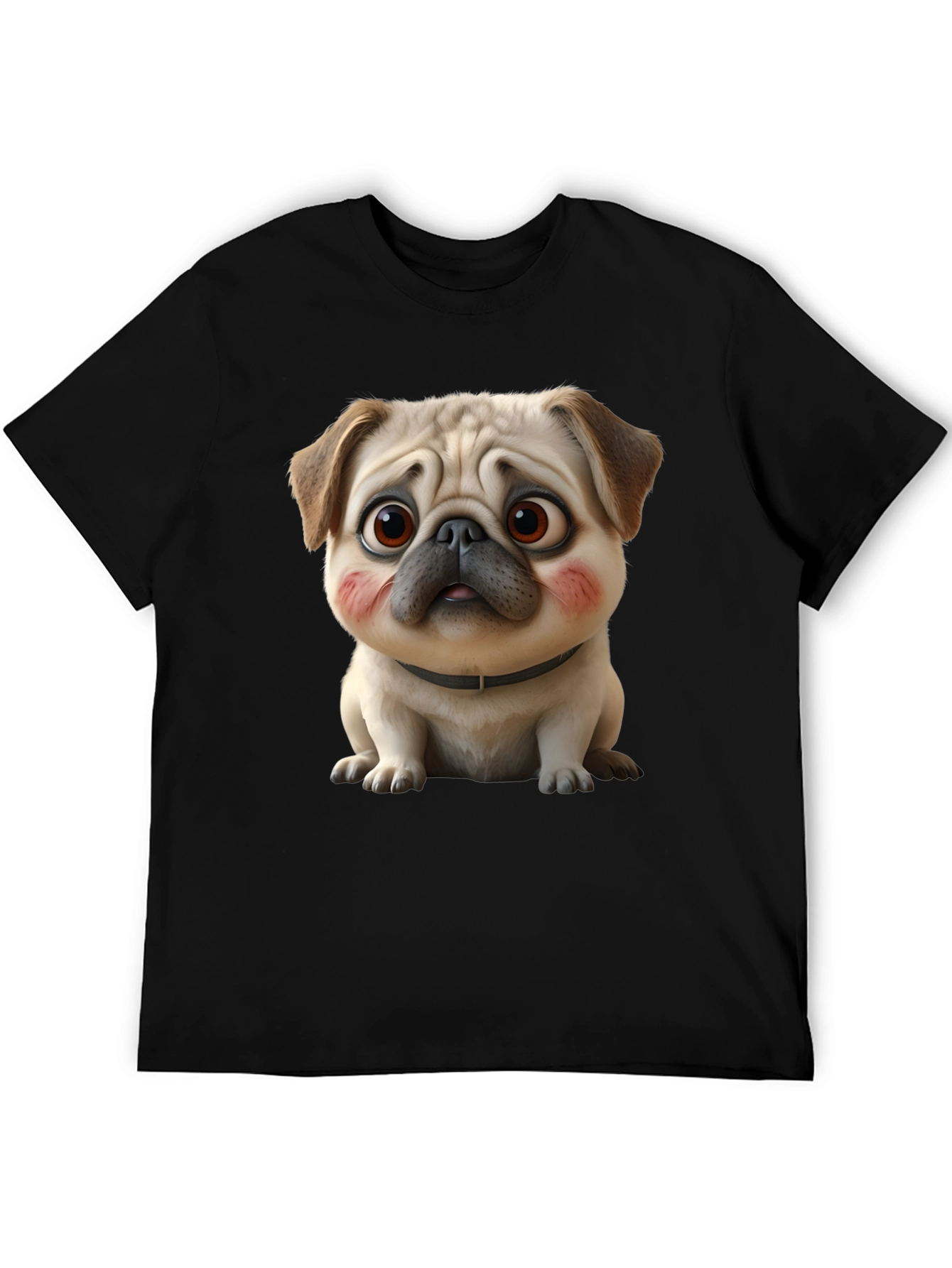 Cute Cartoon Pug Dog Black T-Shirt