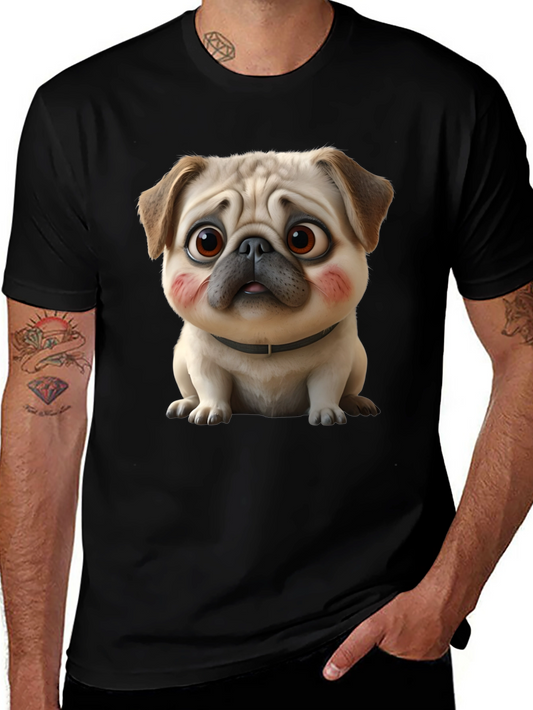 Cute Cartoon Pug Dog Black T-Shirt