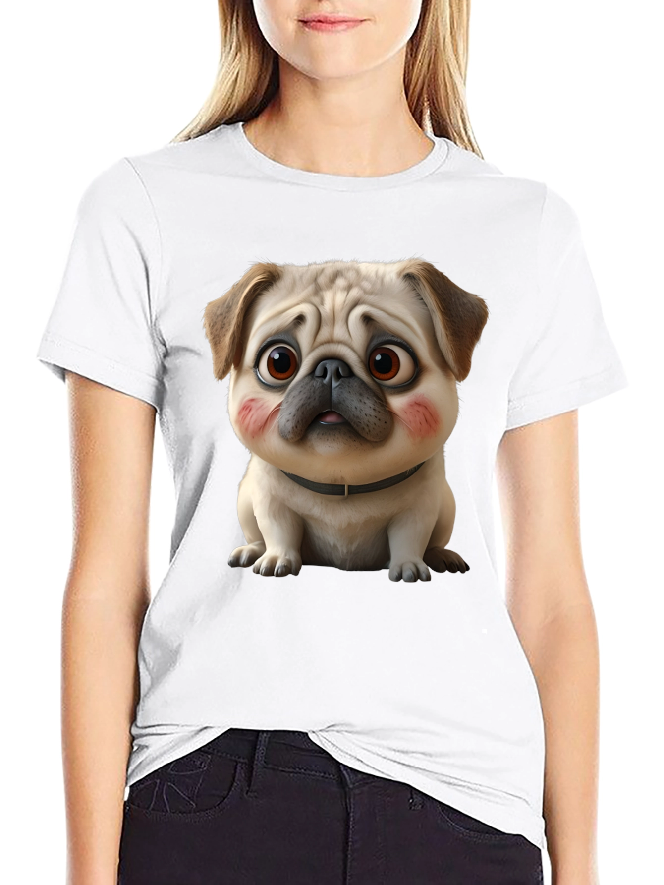 Cute Cartoon Pug Dog Black T-Shirt