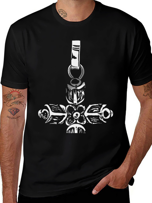 Black Graphic Tee with Hammer Pendant Design
