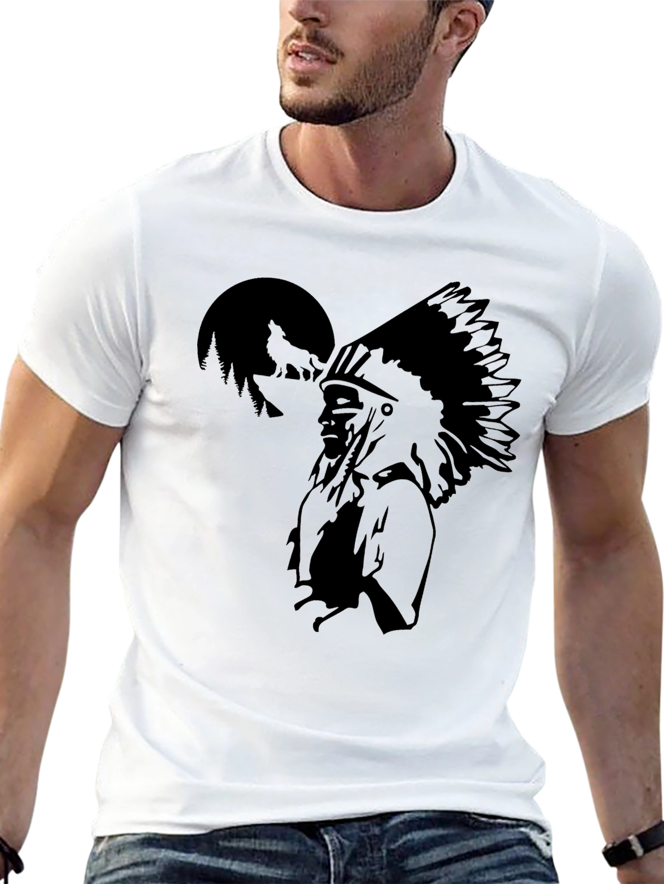 Native American Chief Graphic Black T-Shirt
