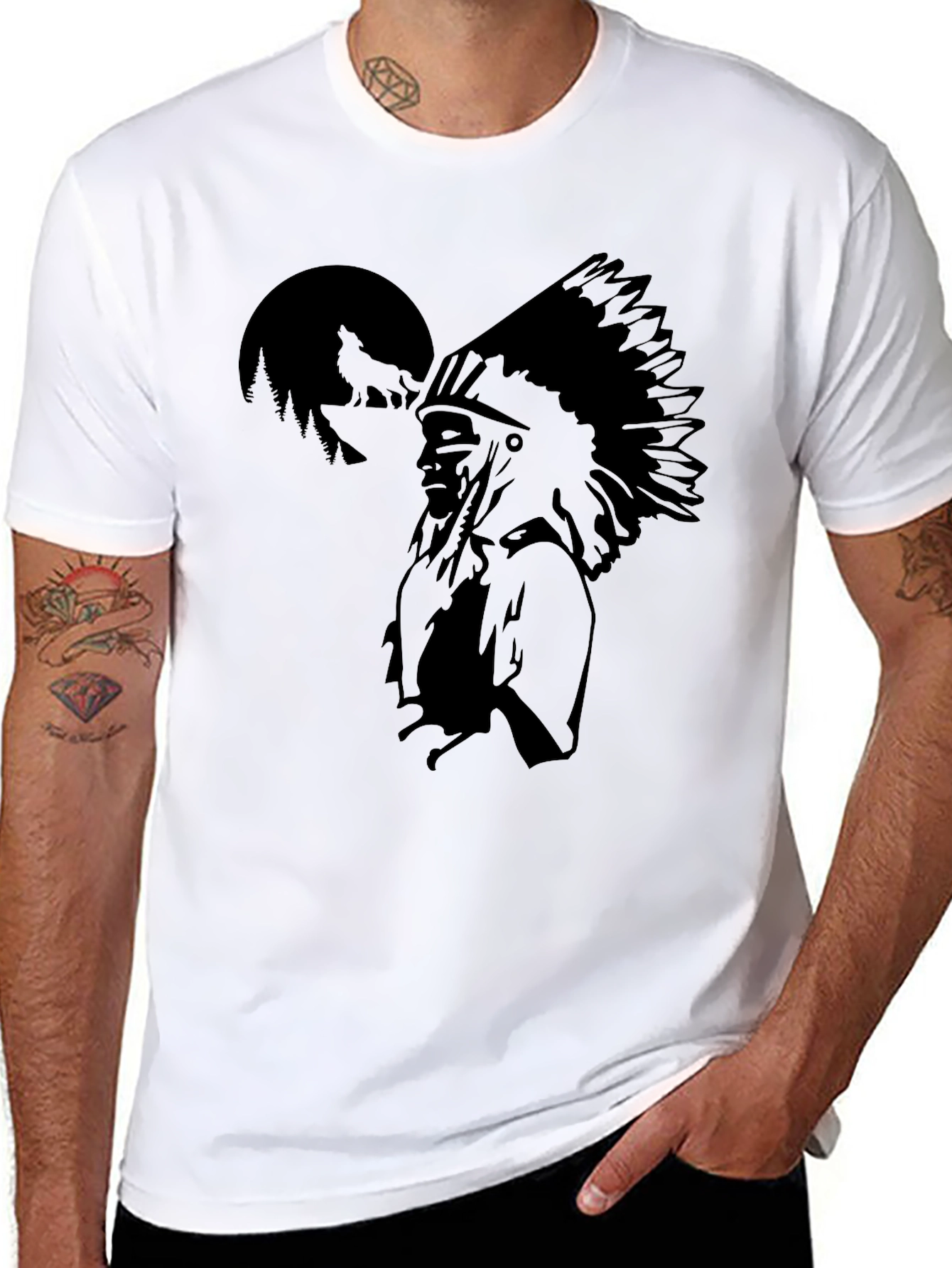 Native American Chief Graphic Black T-Shirt