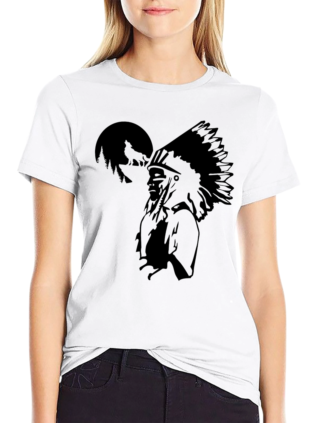 Native American Chief Graphic Black T-Shirt