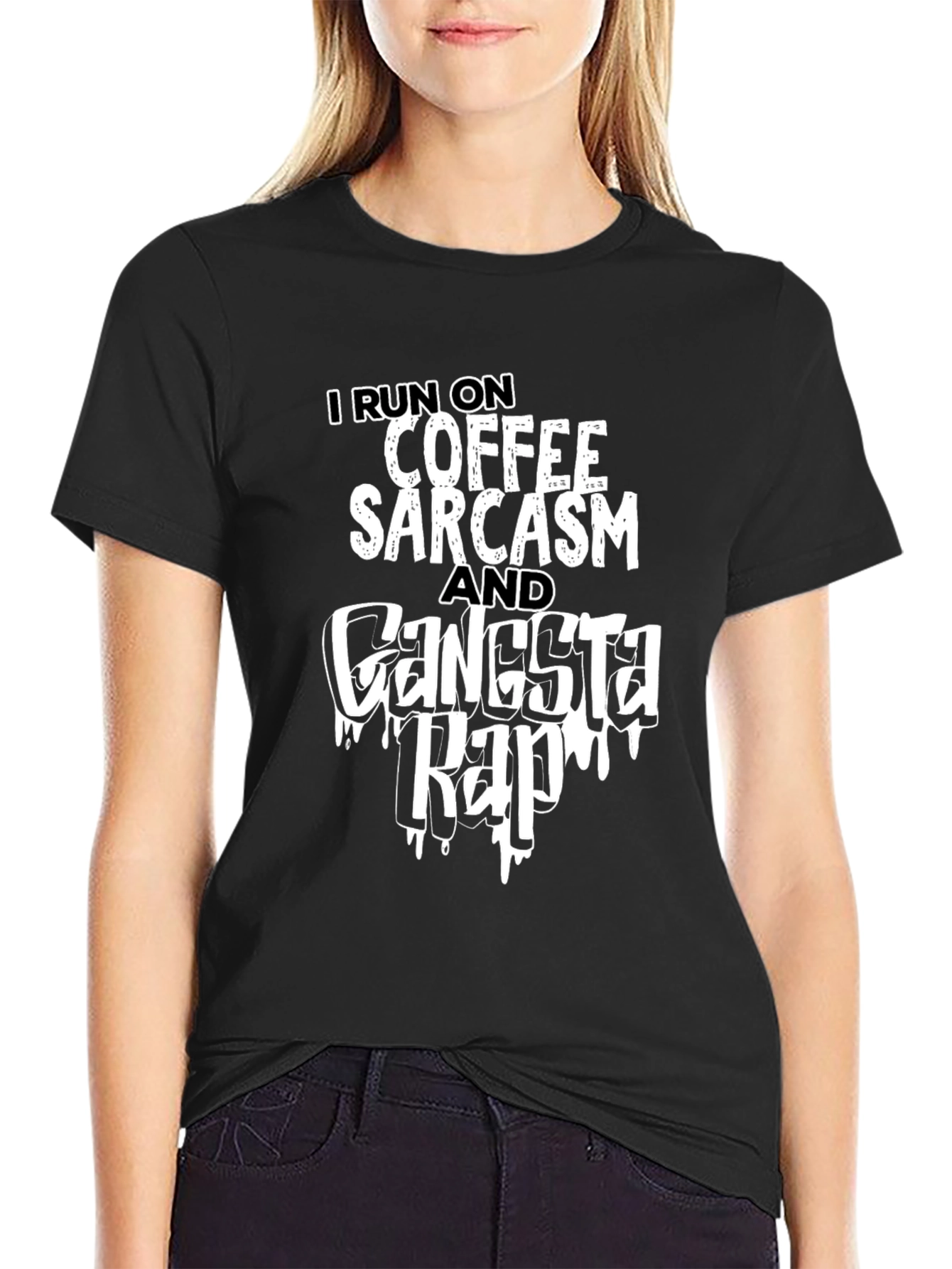 Coffee Sarcasm Gangsta Rap T-Shirt - Black