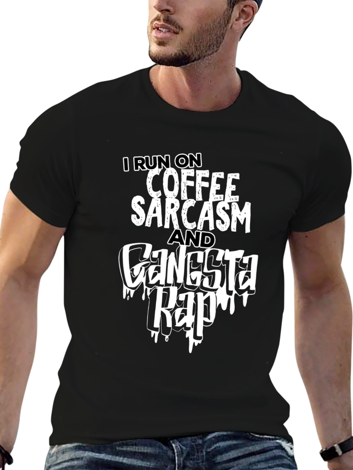 Coffee Sarcasm Gangsta Rap T-Shirt - Black