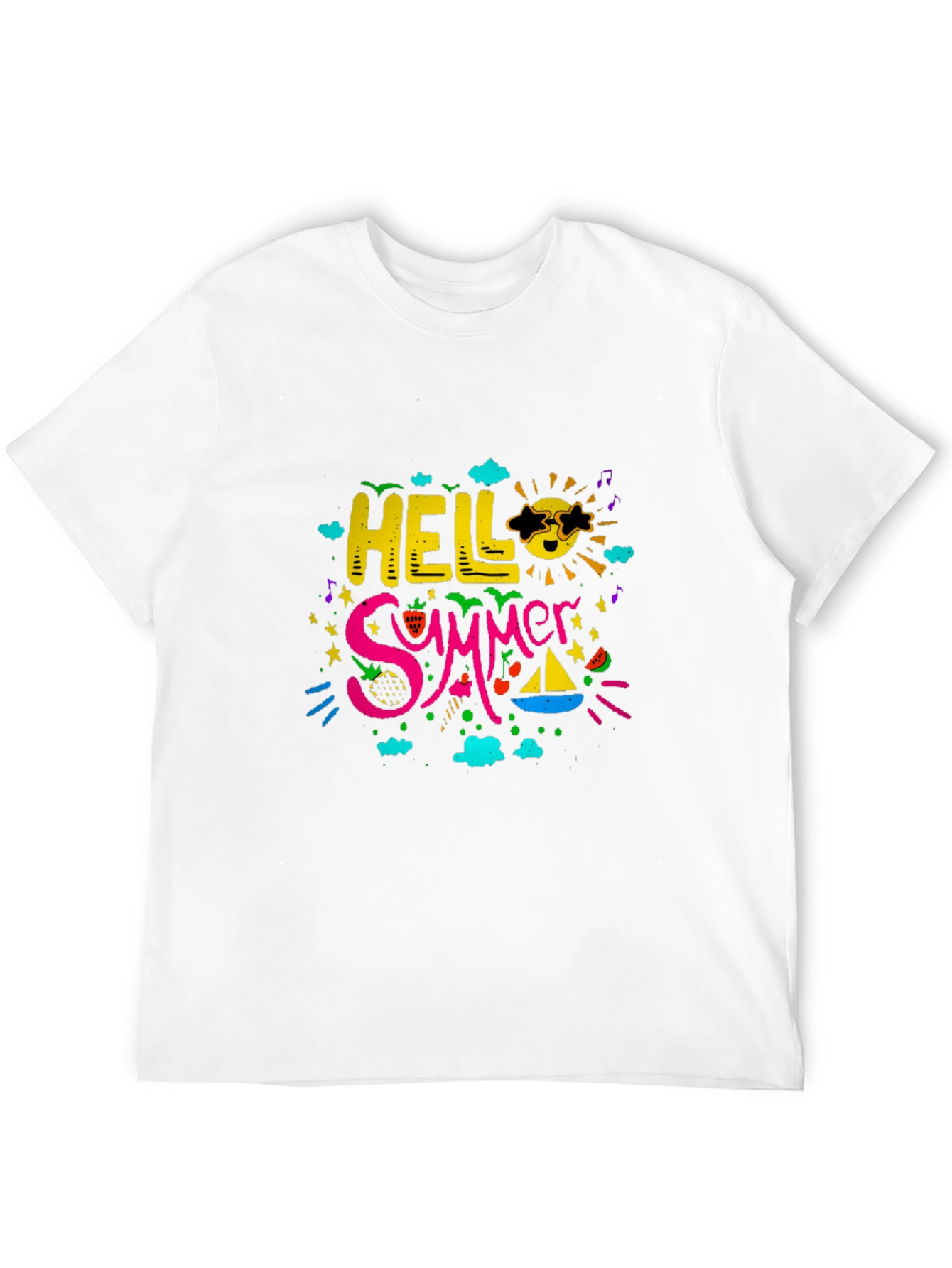 Hello Summer Graphic Print Black T-Shirt