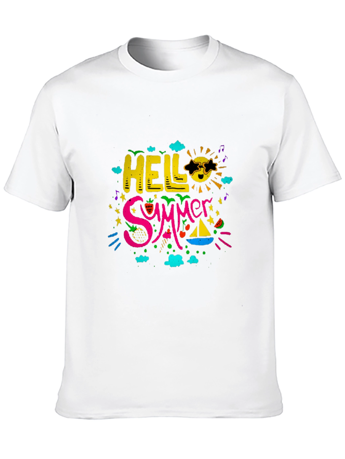 Hello Summer Graphic Print Black T-Shirt