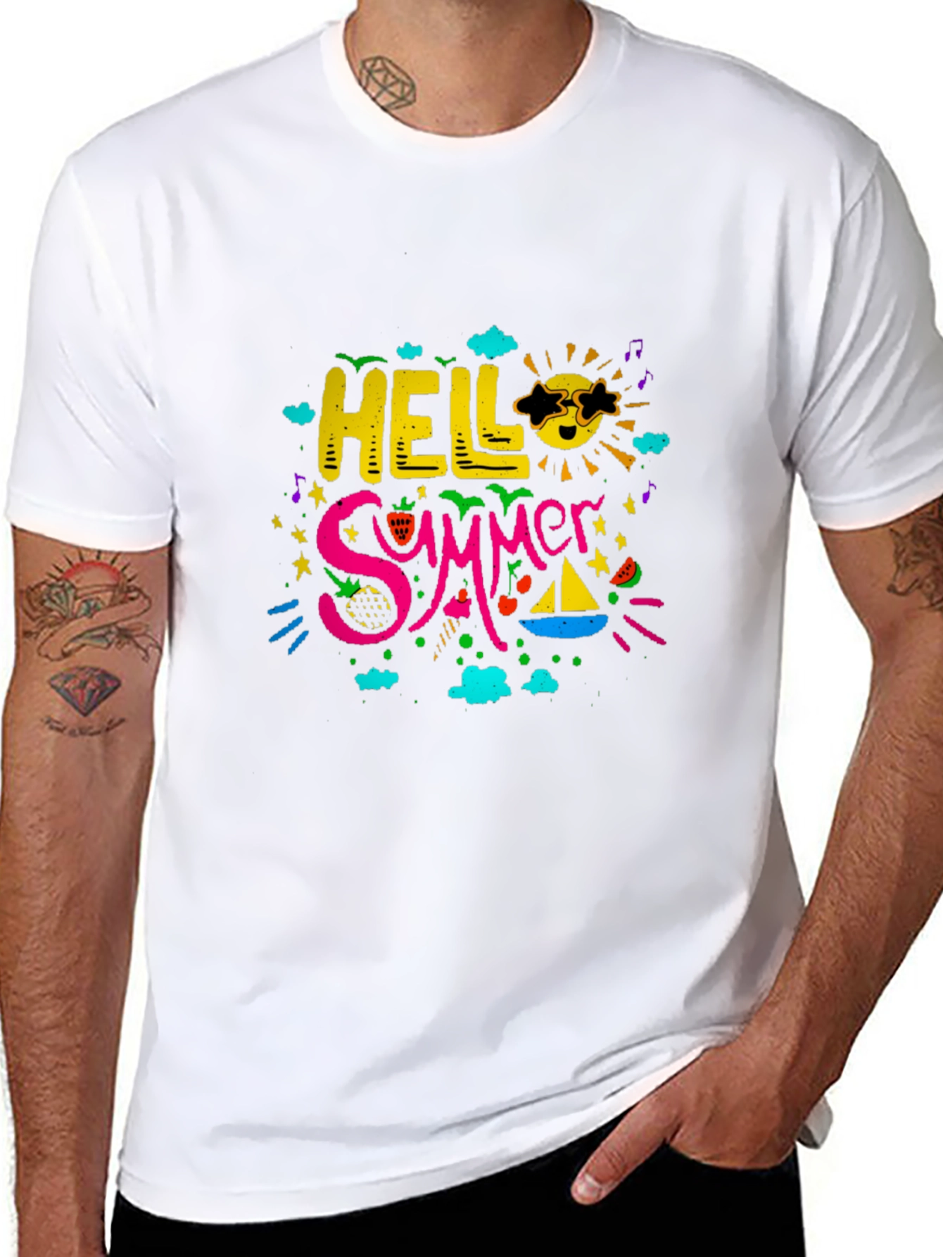 Hello Summer Graphic Print Black T-Shirt