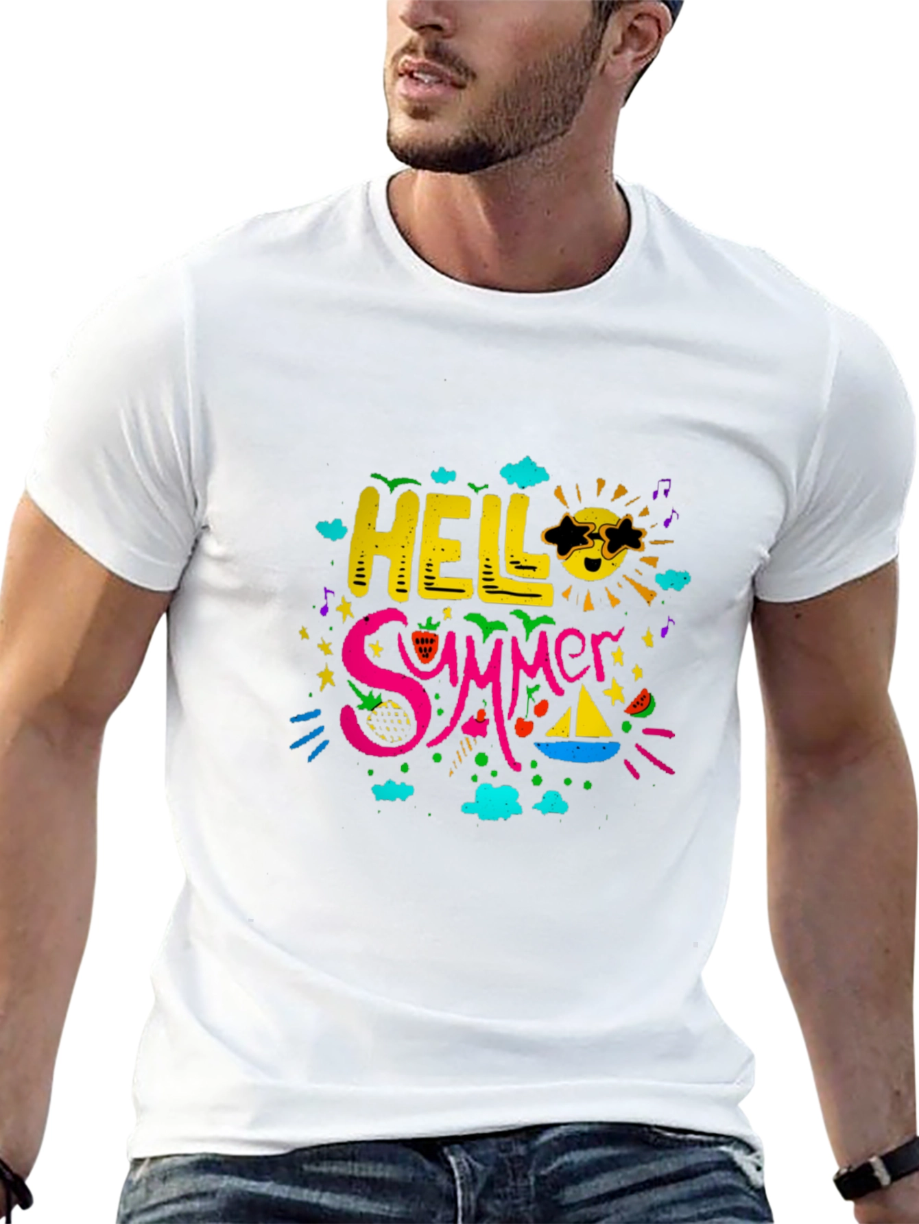 Hello Summer Graphic Print Black T-Shirt