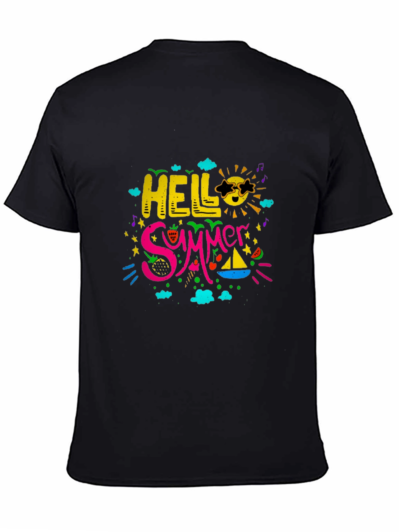 Hello Summer Graphic Print Black T-Shirt