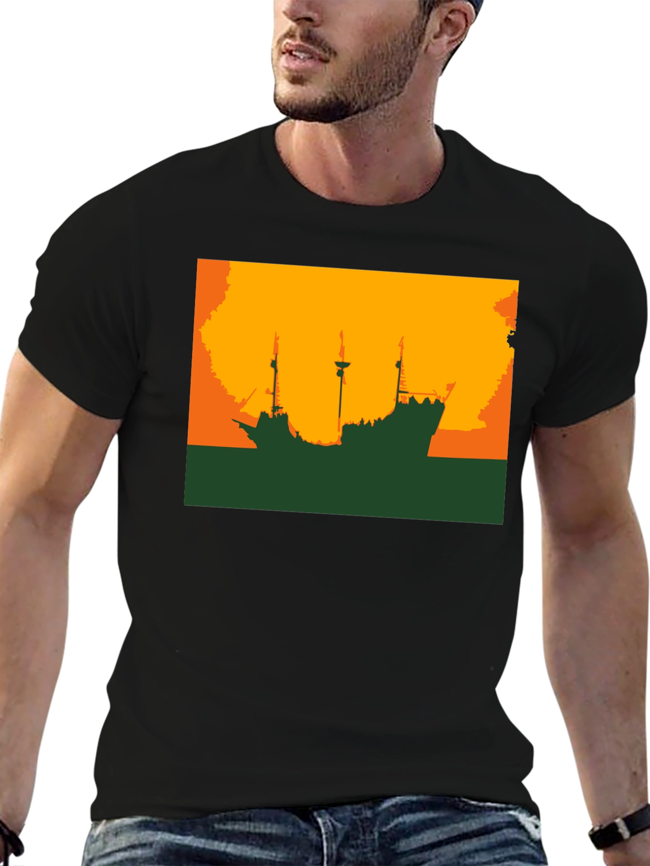 Silhouette Ship Graphic Tee - Black