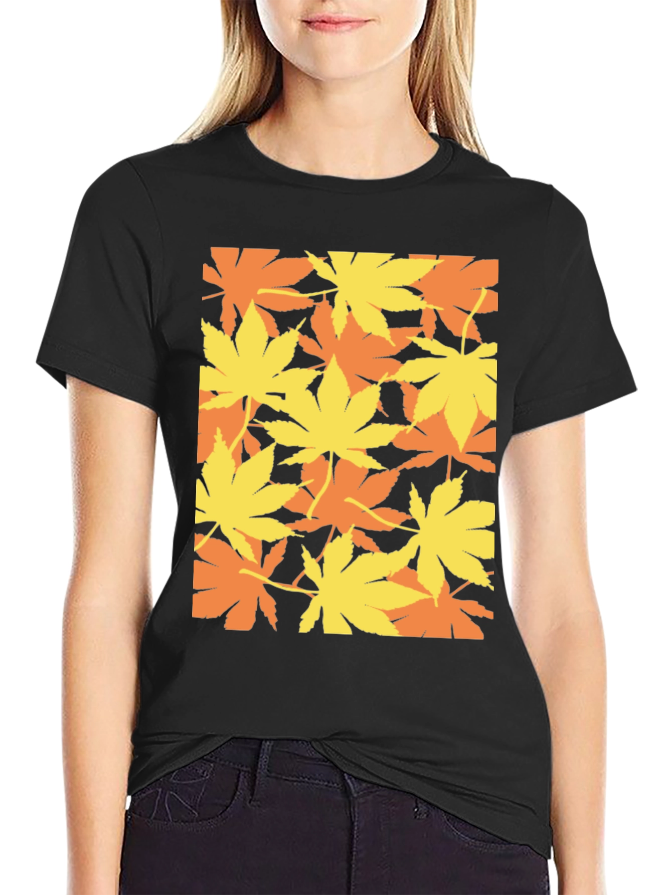 Marijuana Leaf Print Black T-Shirt