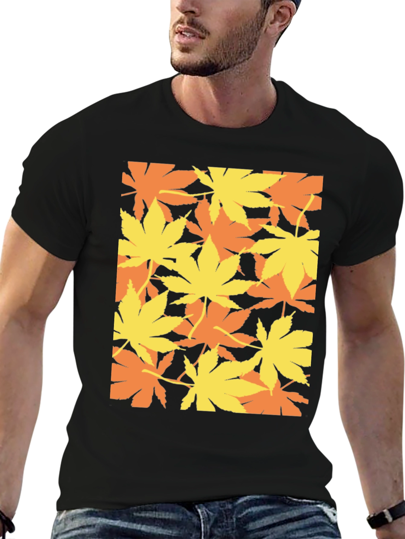 Marijuana Leaf Print Black T-Shirt