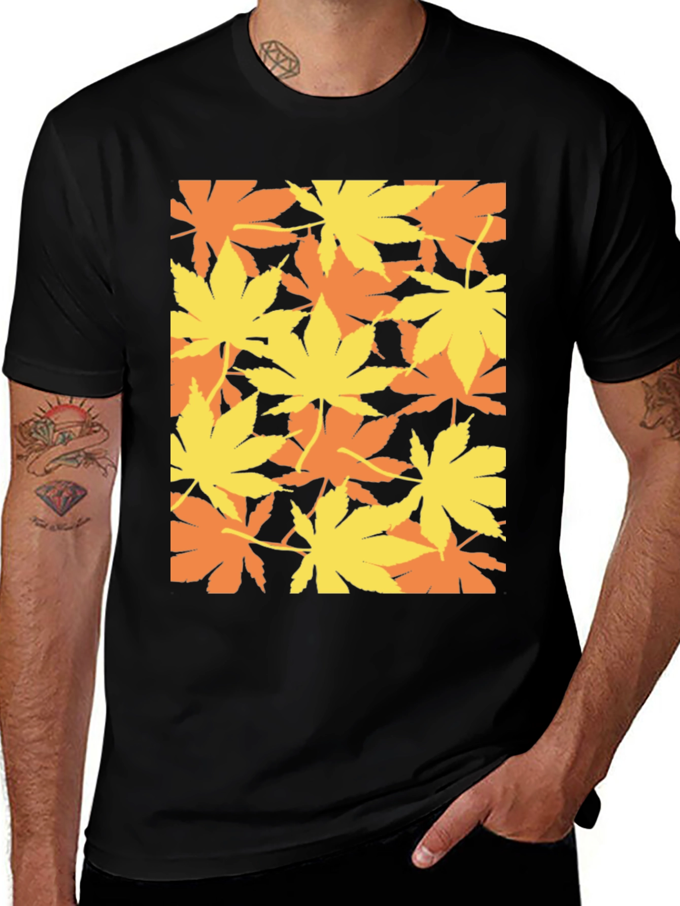 Marijuana Leaf Print Black T-Shirt