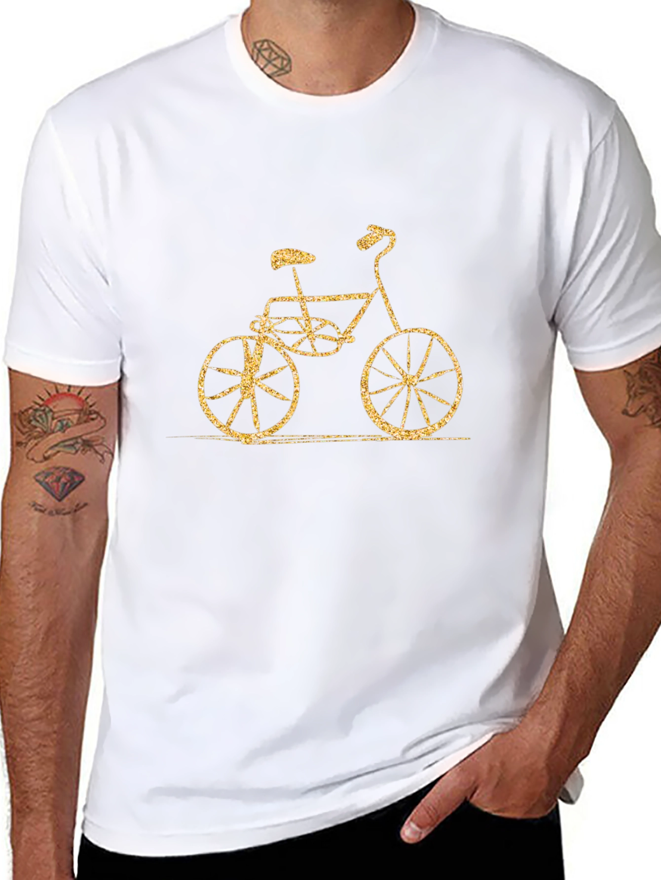 Stylish Black T-Shirt with Gold Bicycle Design