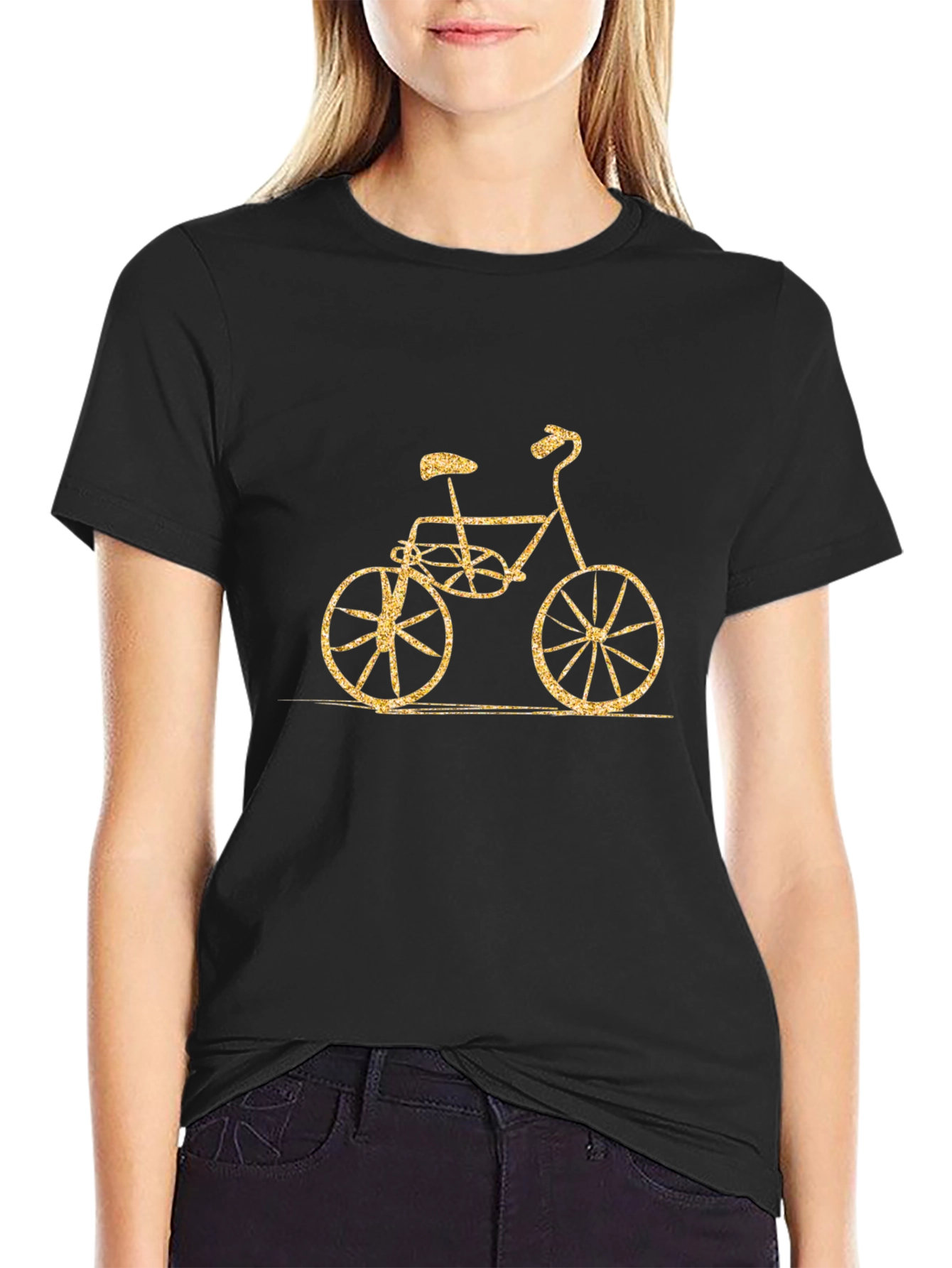 Stylish Black T-Shirt with Gold Bicycle Design