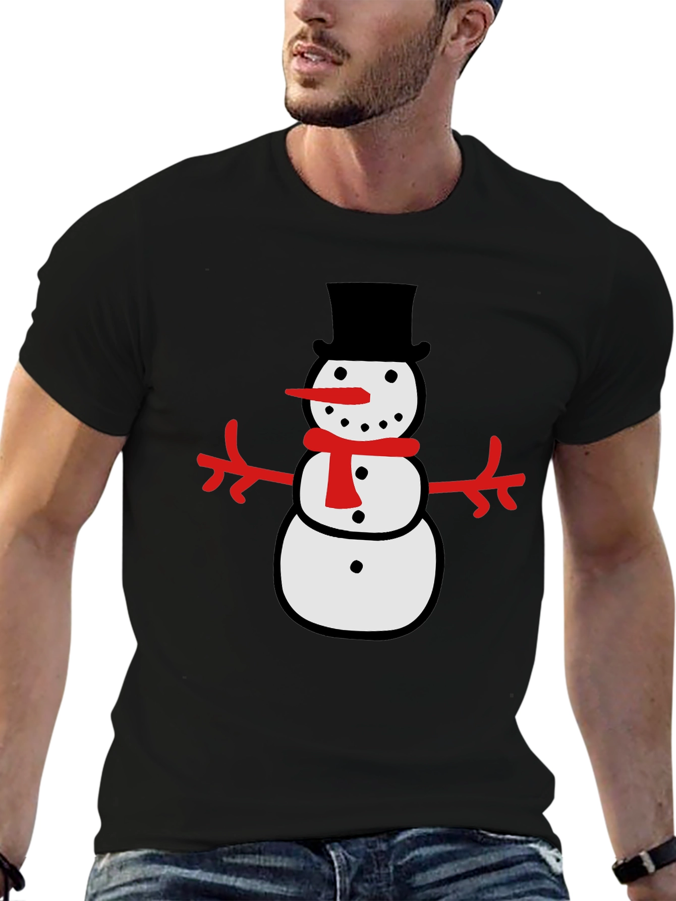 Festive Snowman Graphic Tee - Black