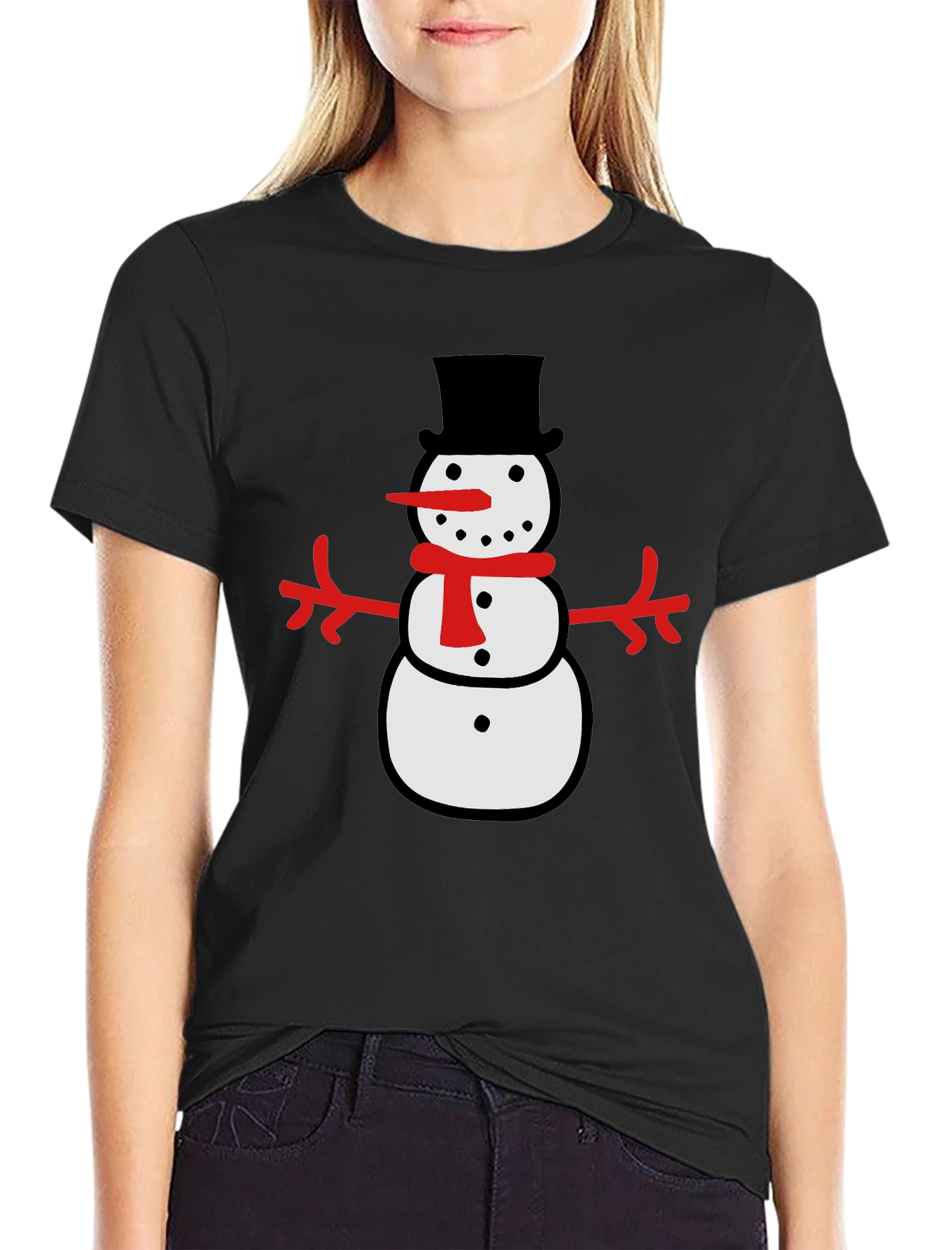 Festive Snowman Graphic Tee - Black