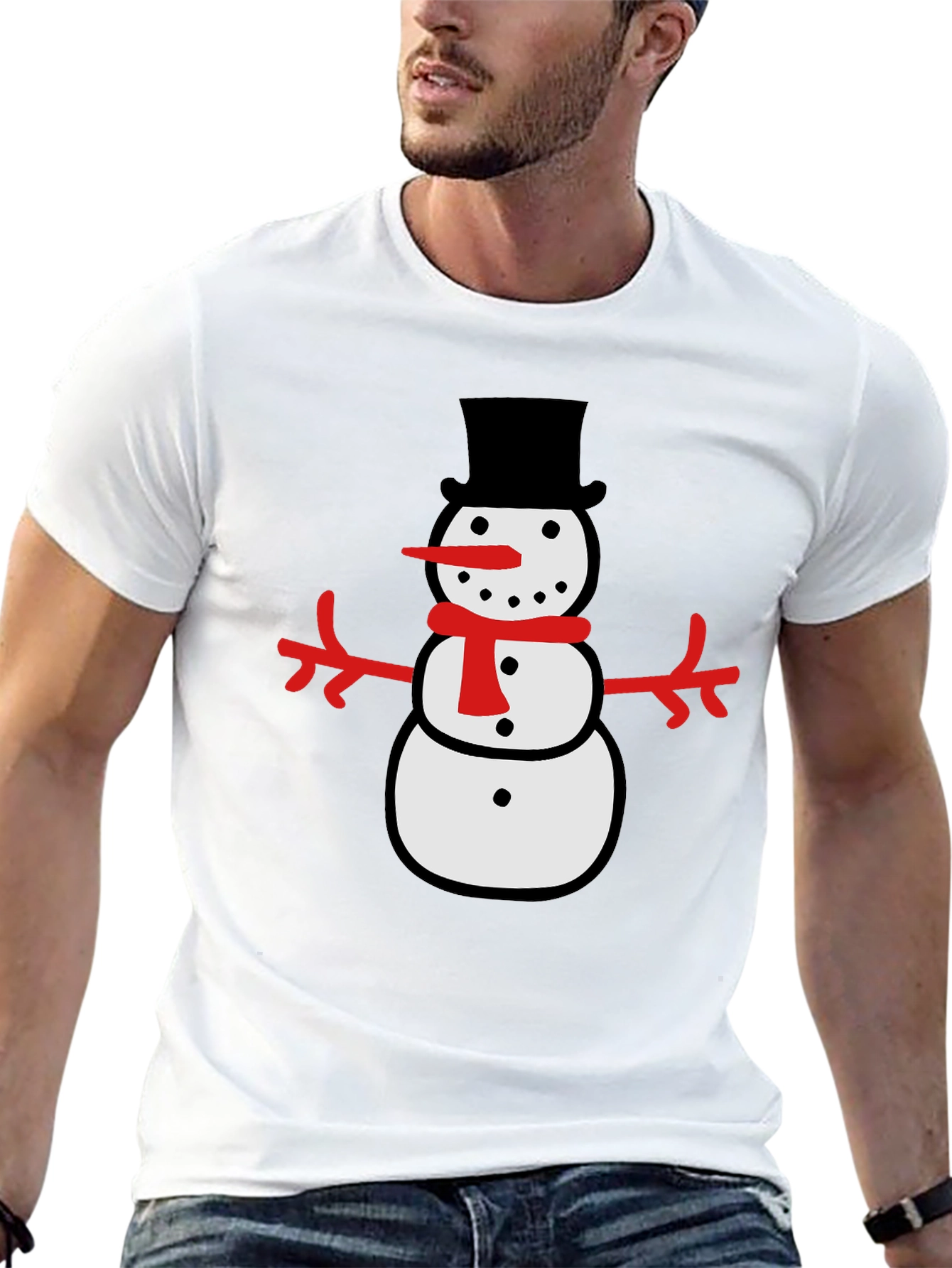 Festive Snowman Graphic Tee - Black