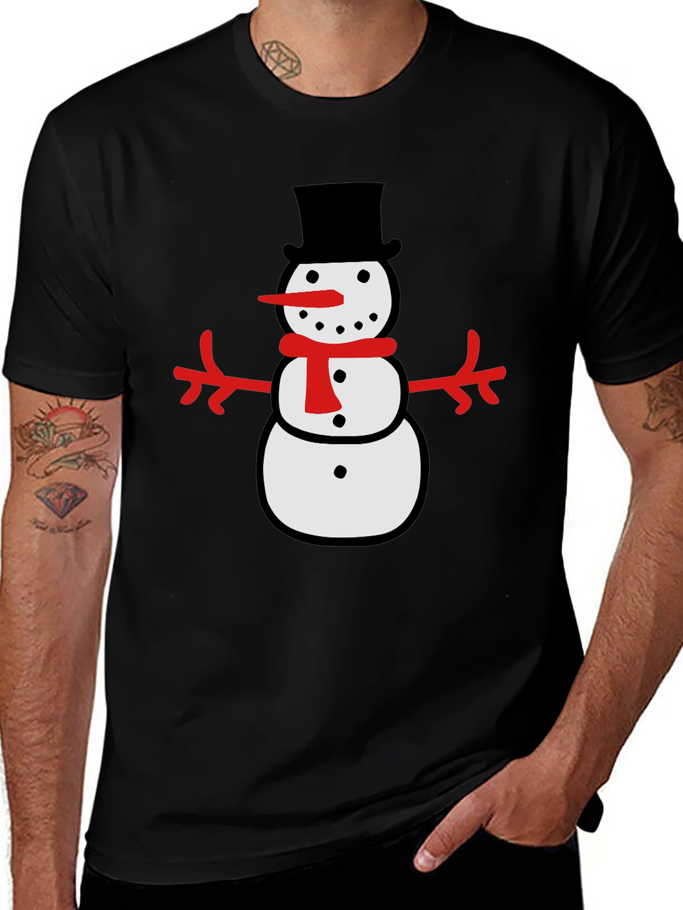 Festive Snowman Graphic Tee - Black