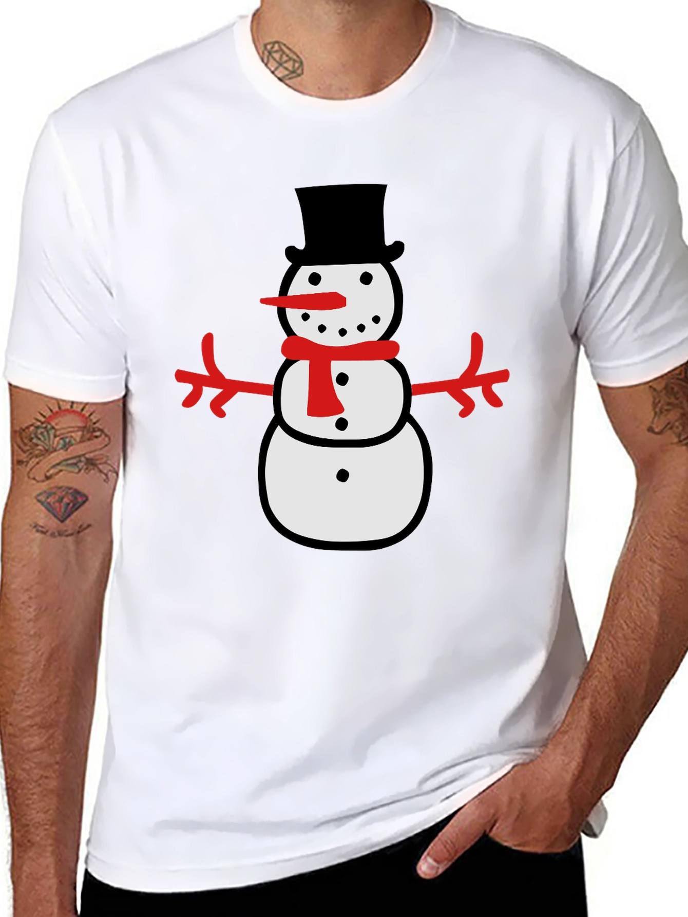 Festive Snowman Graphic Tee - Black
