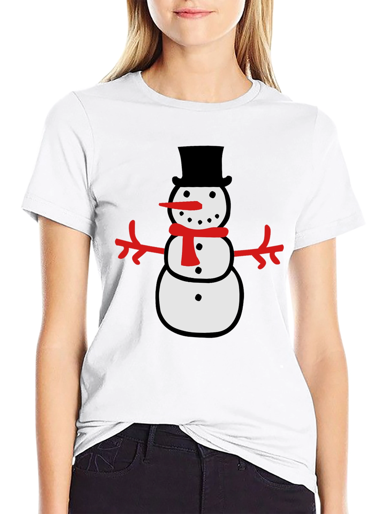 Festive Snowman Graphic Tee - Black