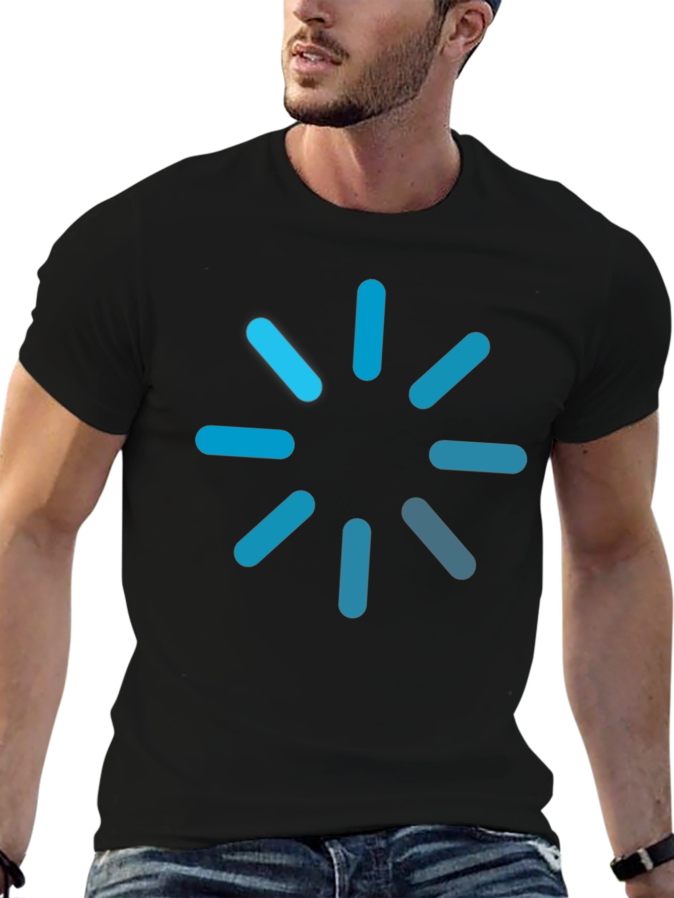 Loading Icon Graphic Tee - Black Cotton Blend T-Shirt