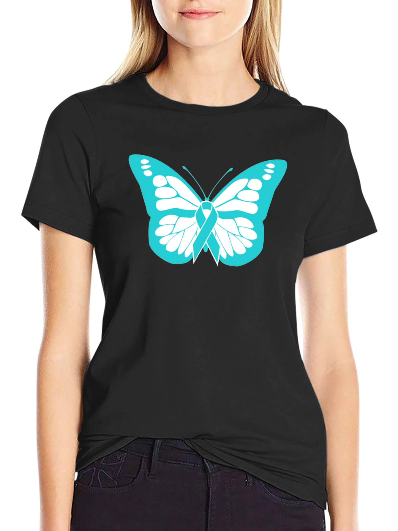 Teal Butterfly Ribbon Awareness T-Shirt