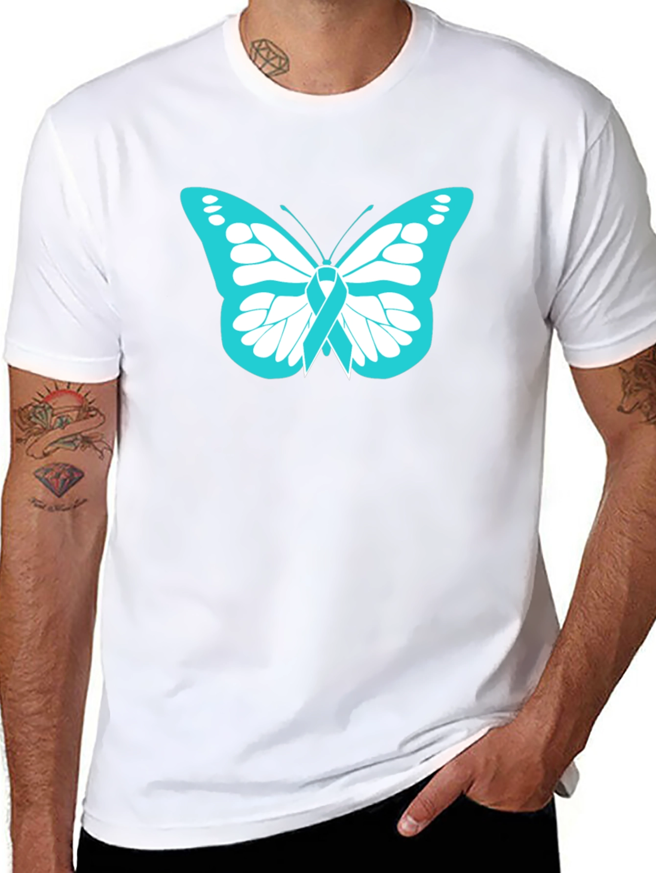 Teal Butterfly Ribbon Awareness T-Shirt