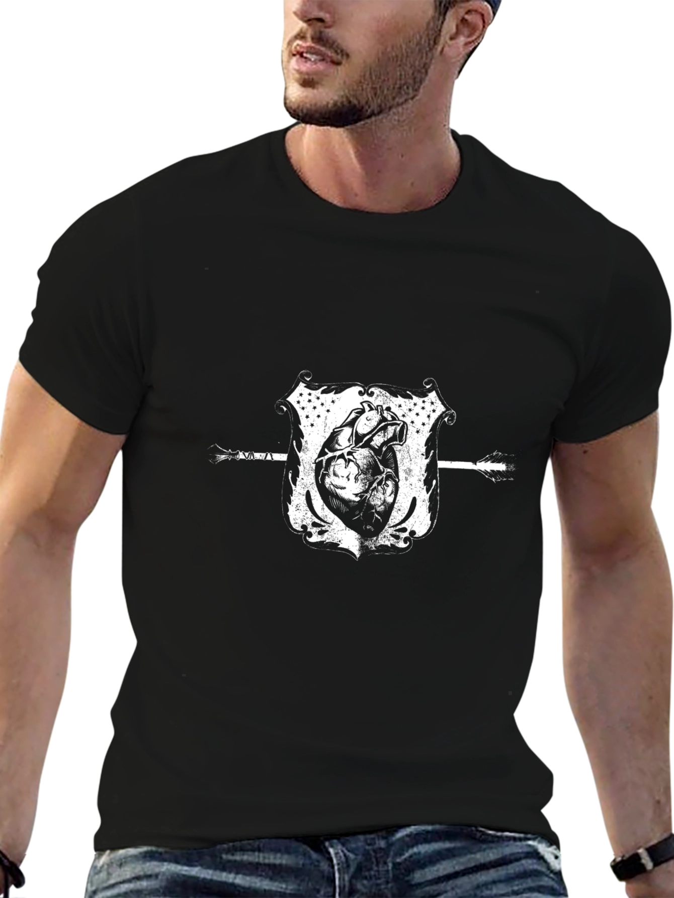 Anatomical Heart & Arrow Black Graphic Tee