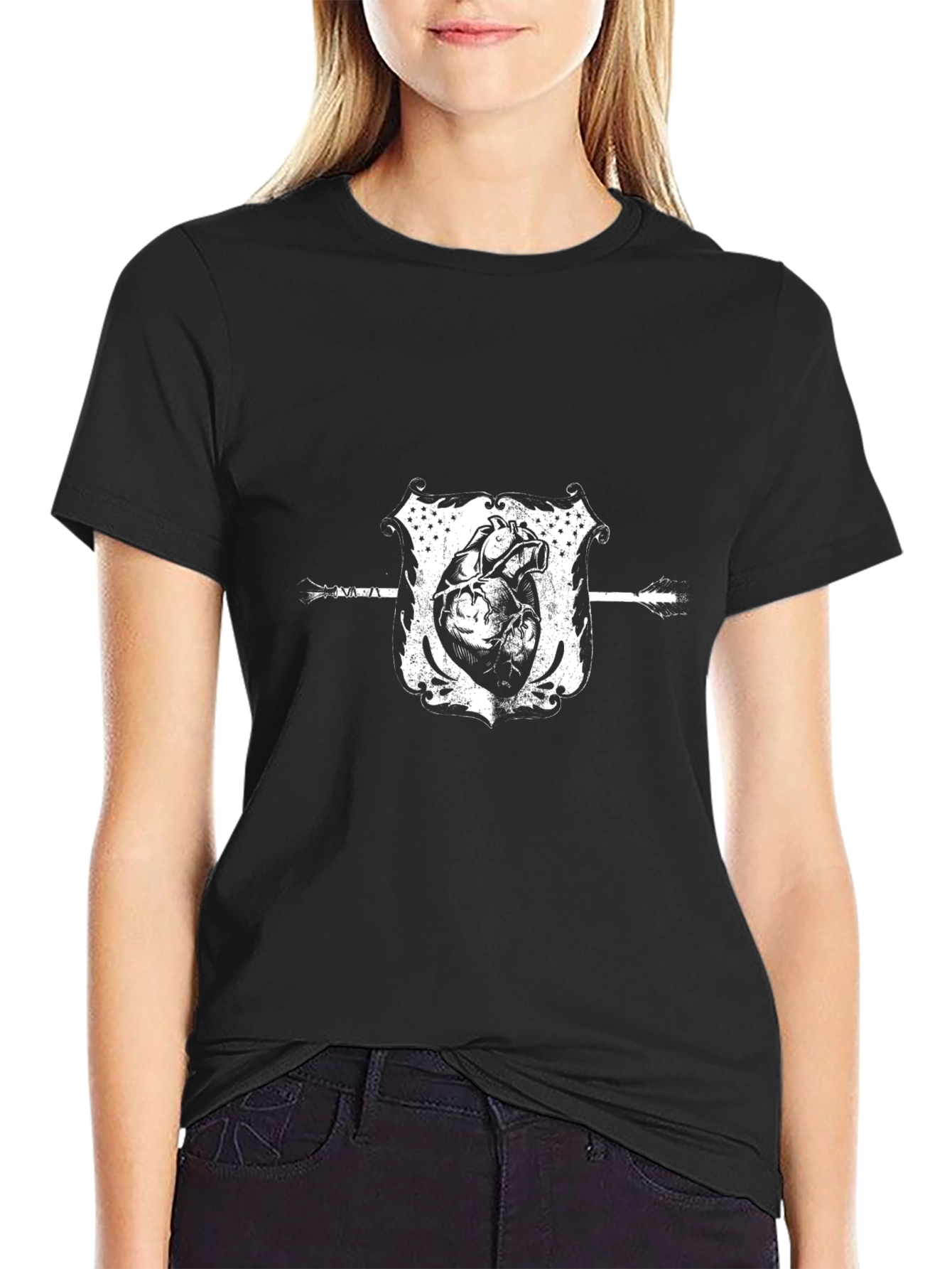 Anatomical Heart & Arrow Black Graphic Tee