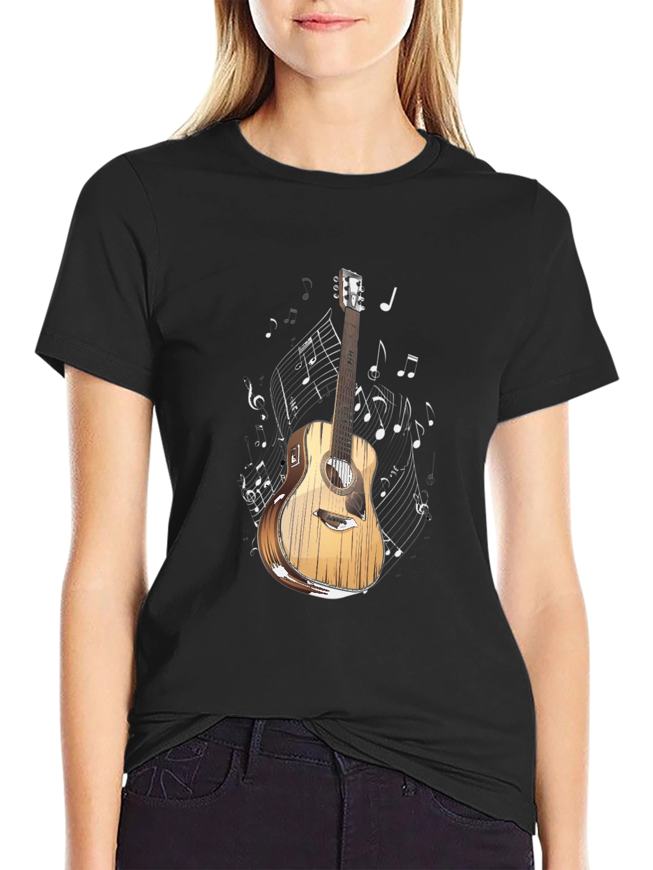 Guitar and Music Notes Graphic T-Shirt
