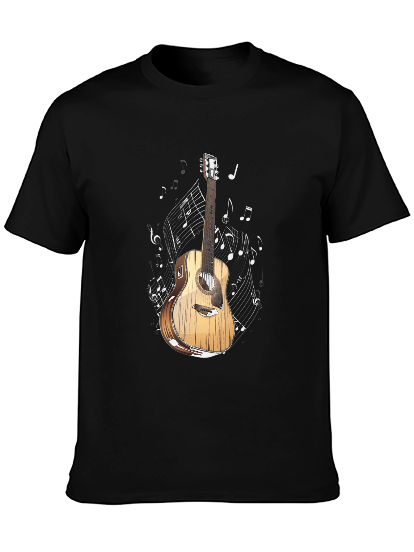 Guitar and Music Notes Graphic T-Shirt