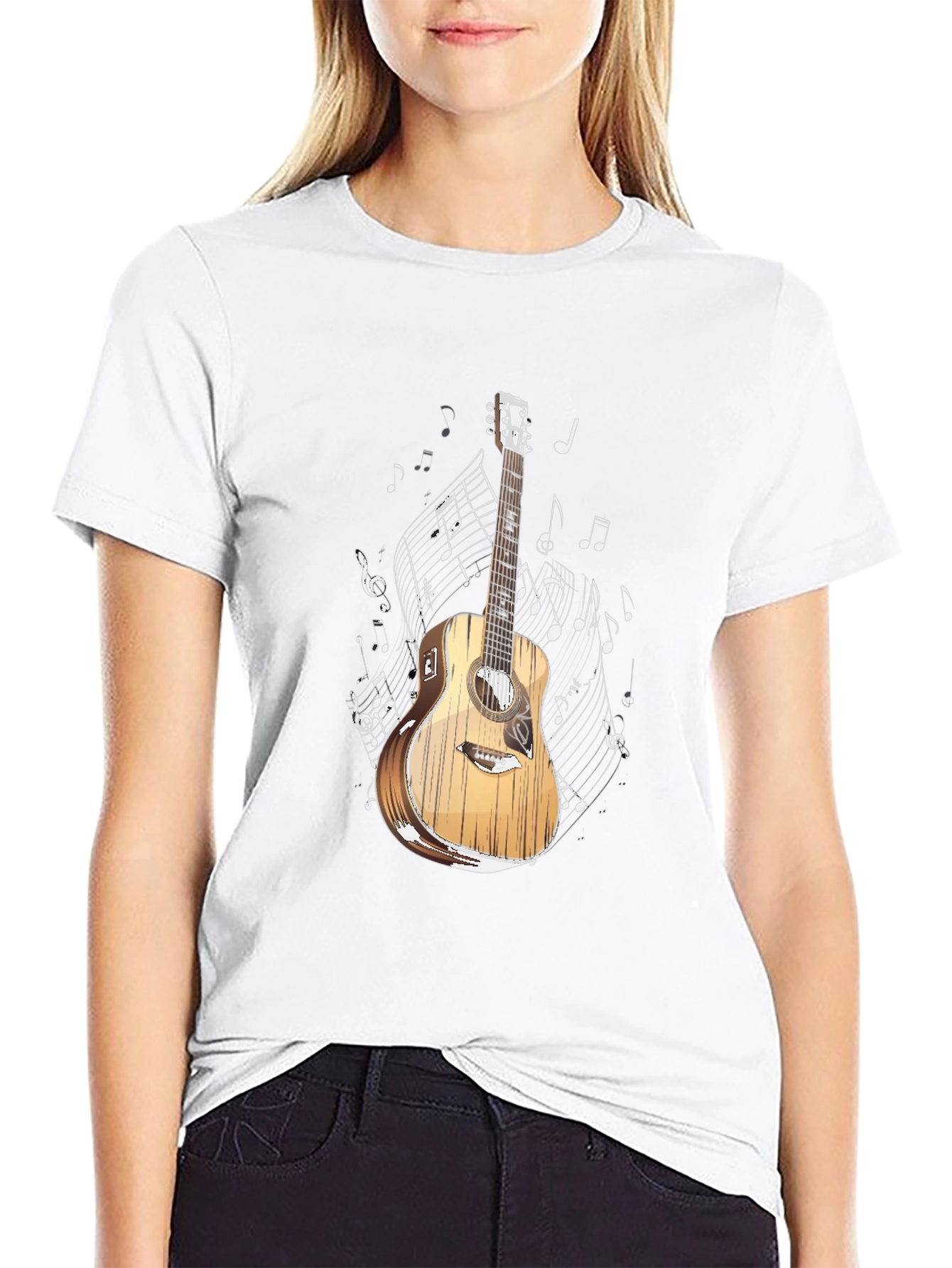 Guitar and Music Notes Graphic T-Shirt