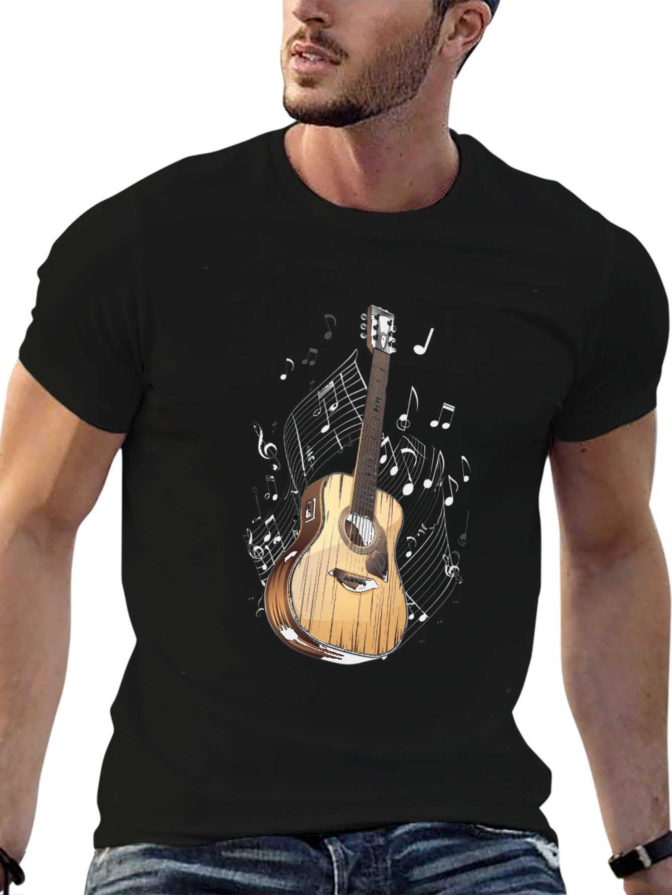 Guitar and Music Notes Graphic T-Shirt
