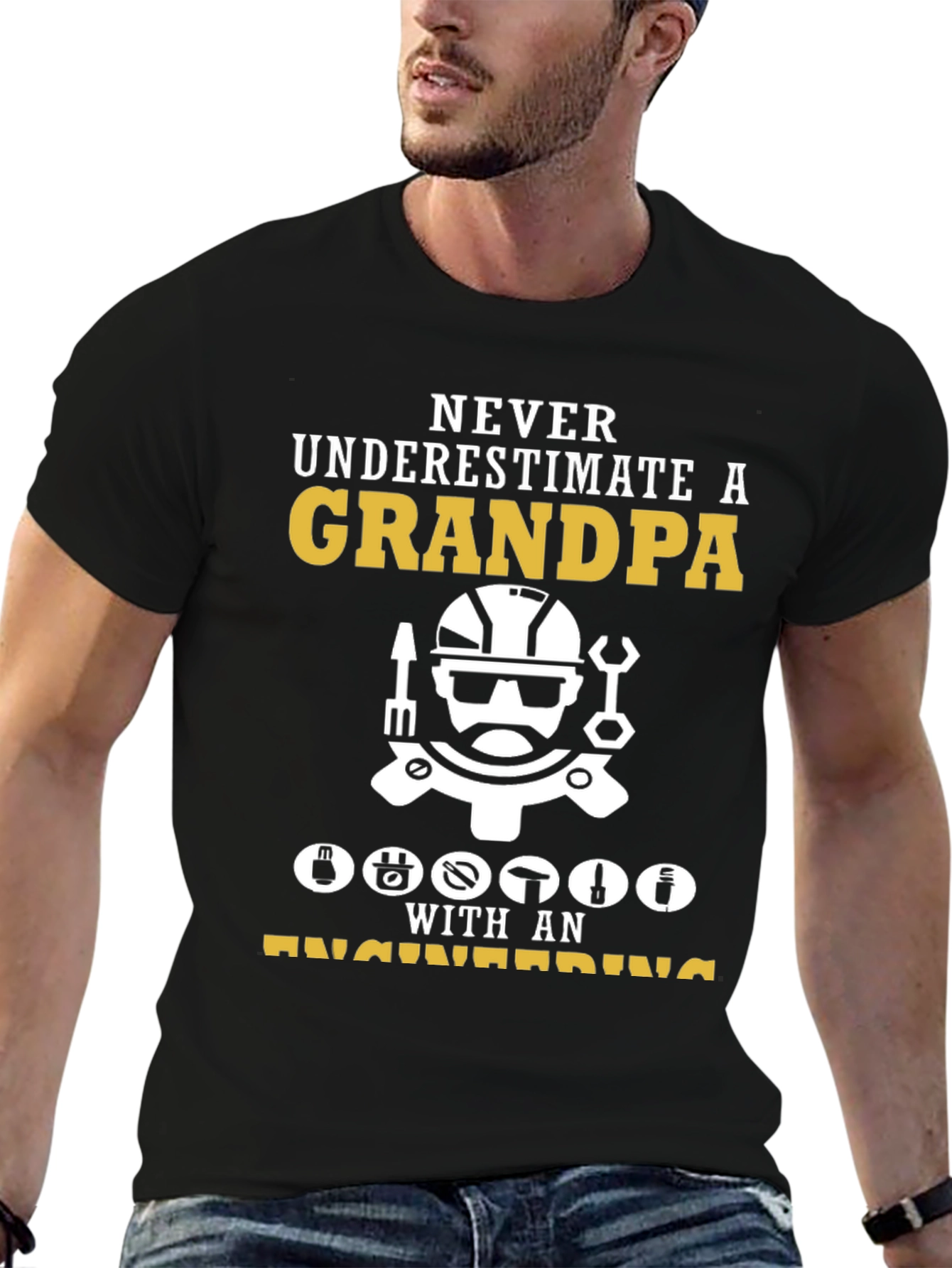 Engineer Grandpa T-Shirt - Black Cotton Blend