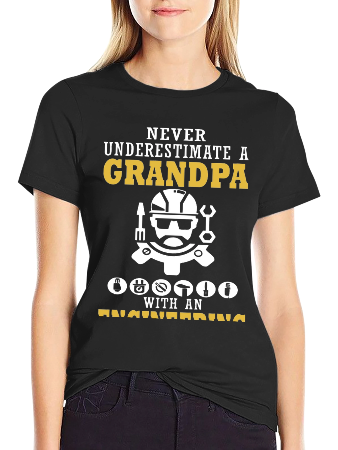 Engineer Grandpa T-Shirt - Black Cotton Blend