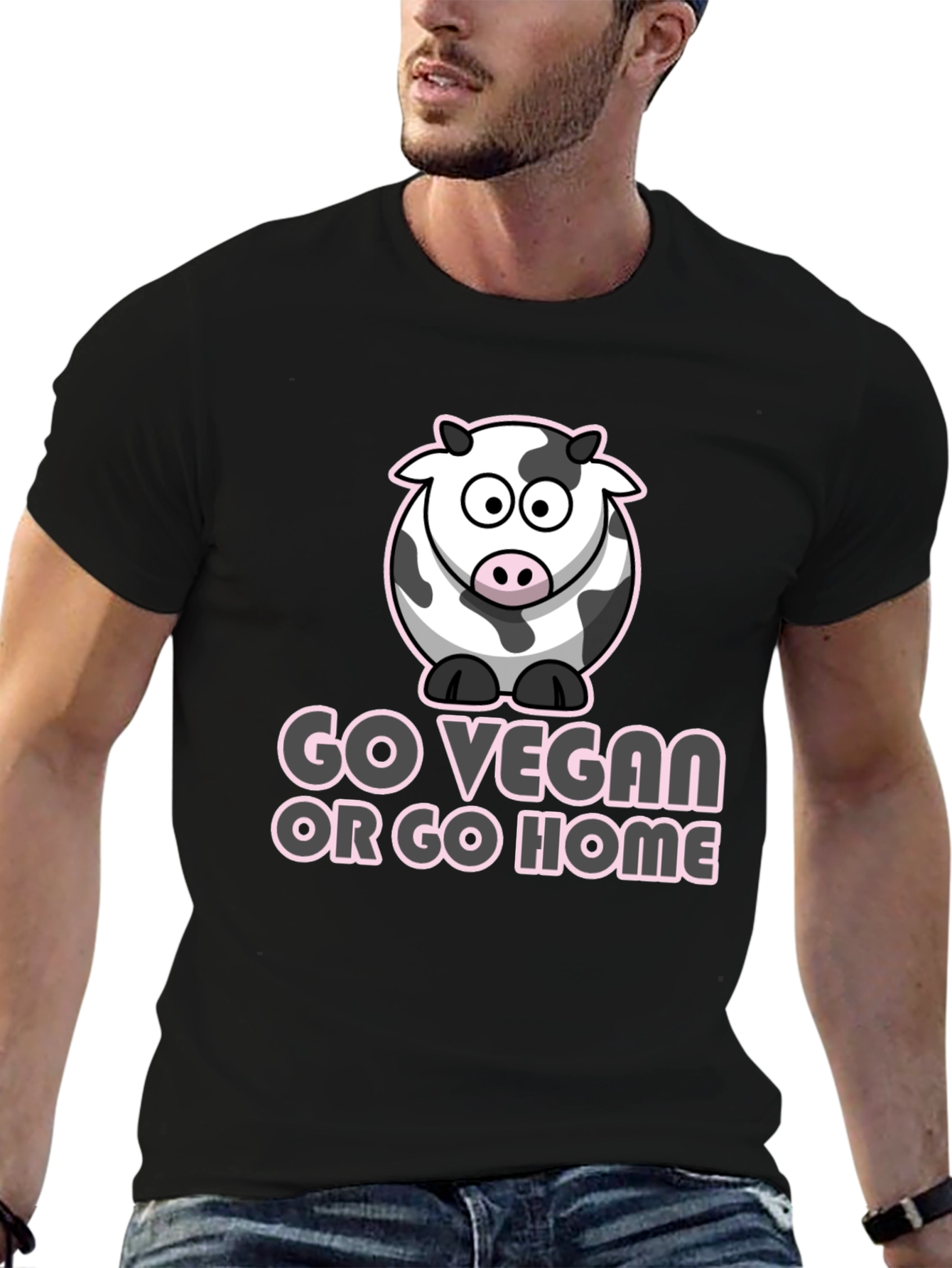 Go Vegan T-Shirt - Cute Cow Design