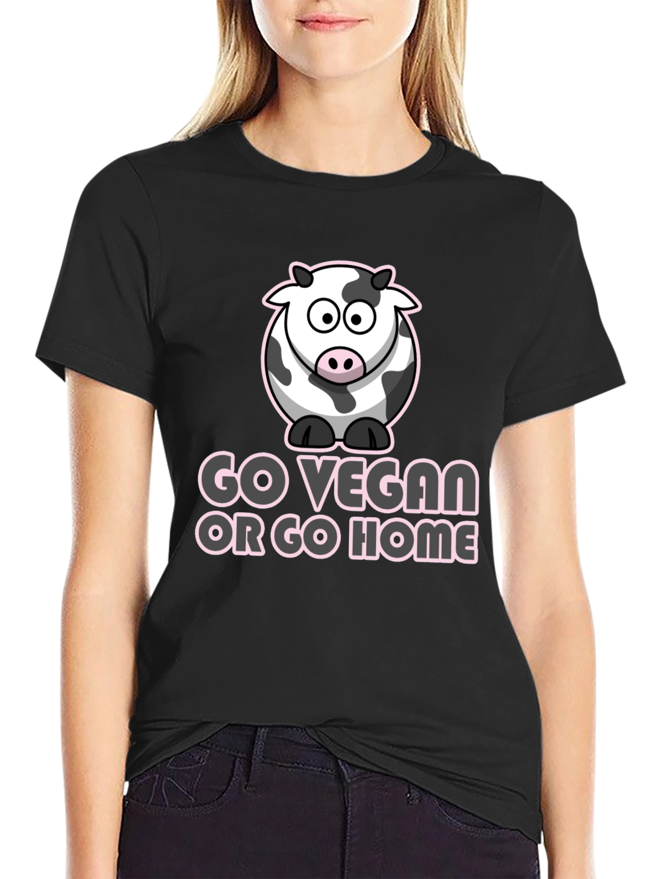 Go Vegan T-Shirt - Cute Cow Design