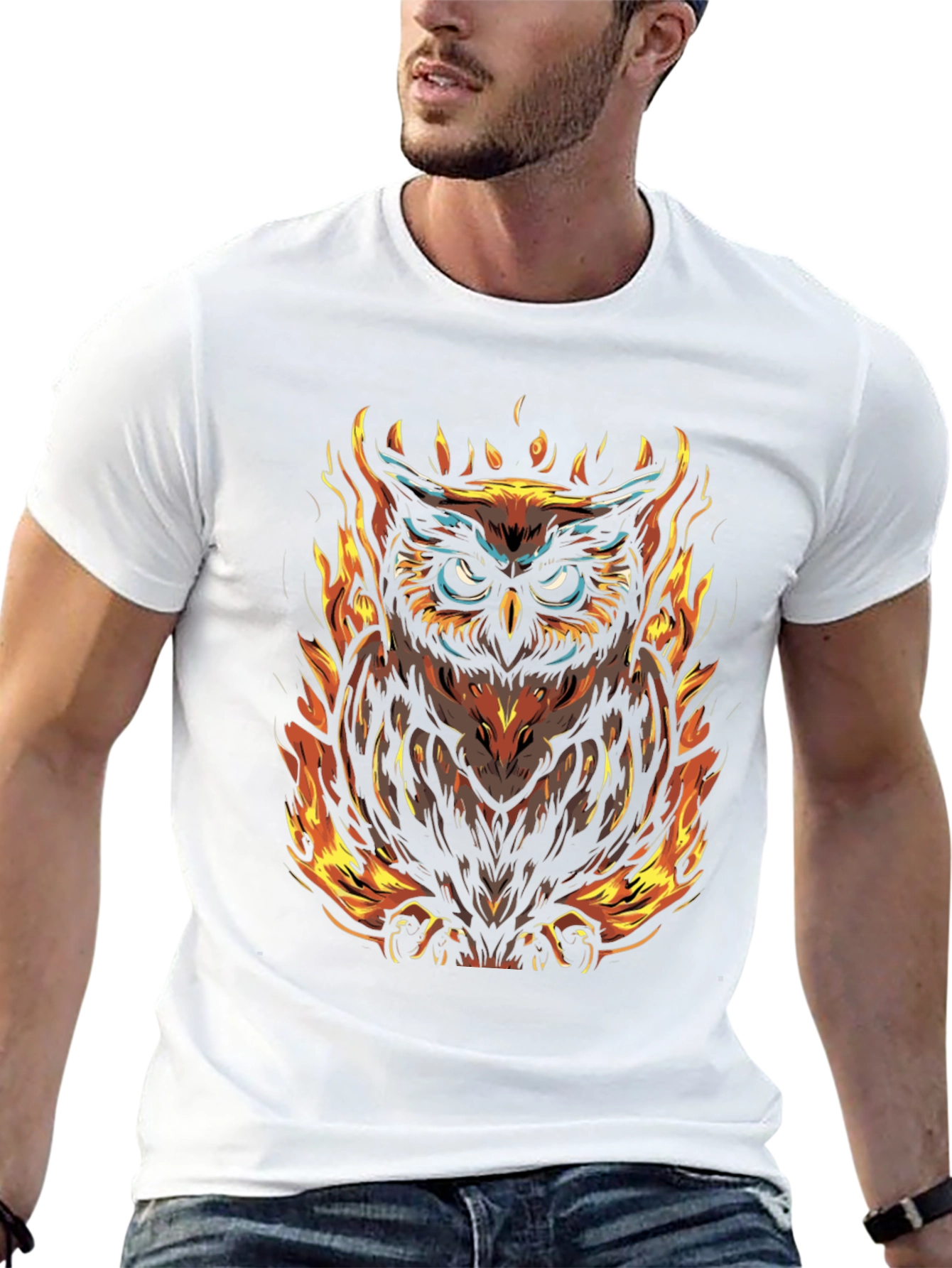 Fiery Owl Graphic Tee - Mens Black T-Shirt