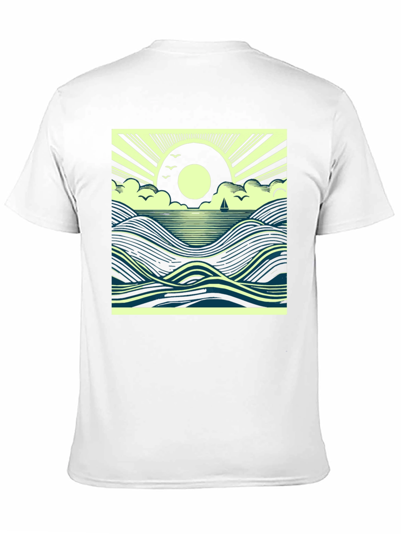 Ocean Sunrise Graphic Tee - Black Cotton T-Shirt