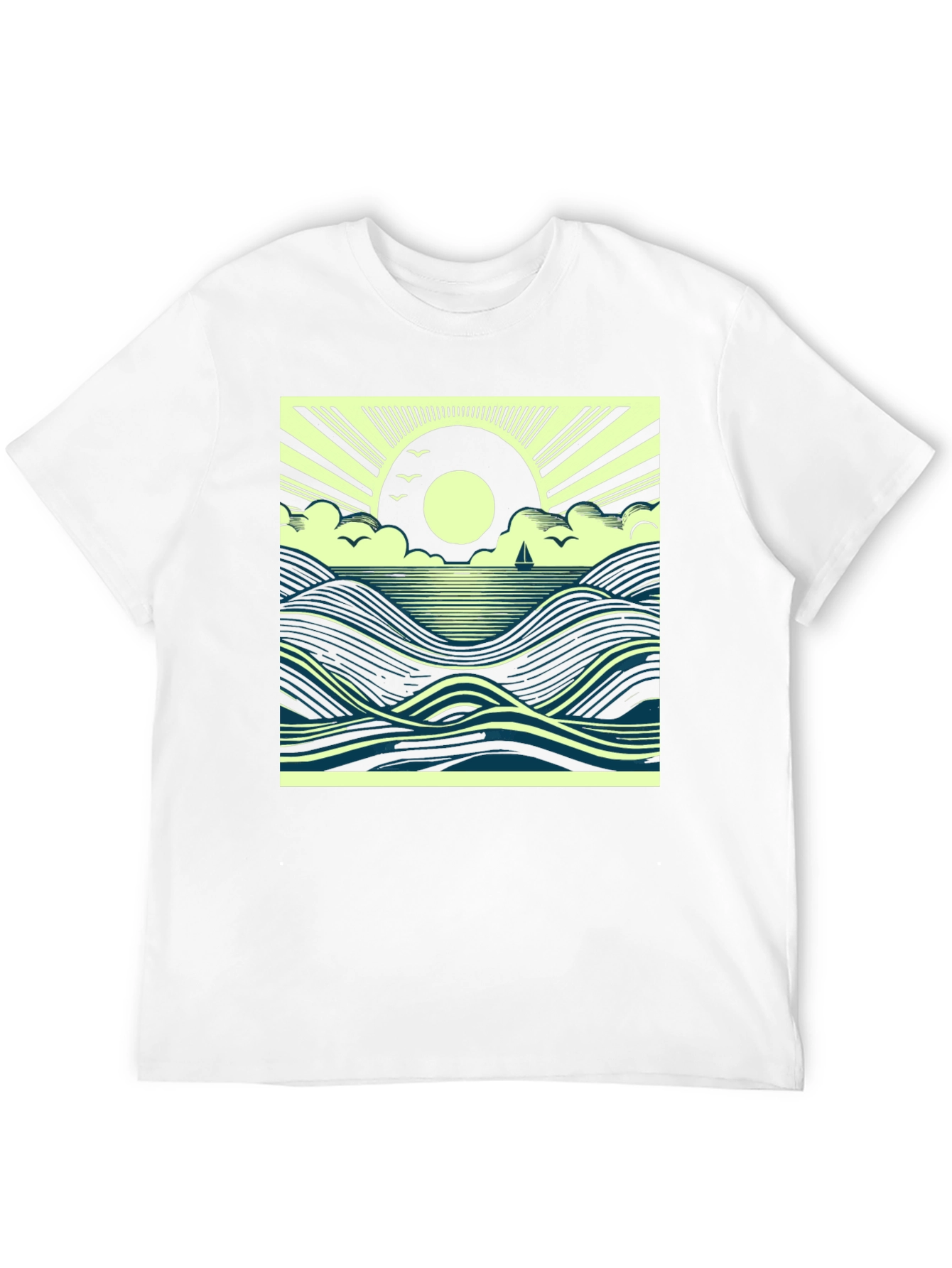 Ocean Sunrise Graphic Tee - Black Cotton T-Shirt