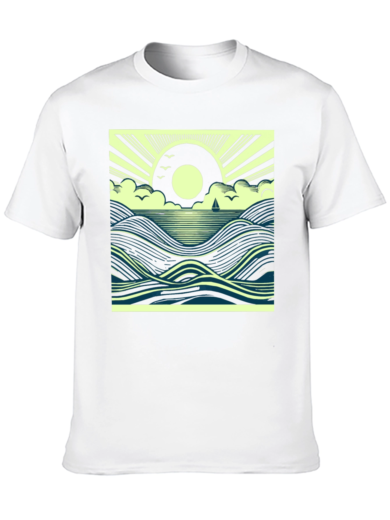 Ocean Sunrise Graphic Tee - Black Cotton T-Shirt