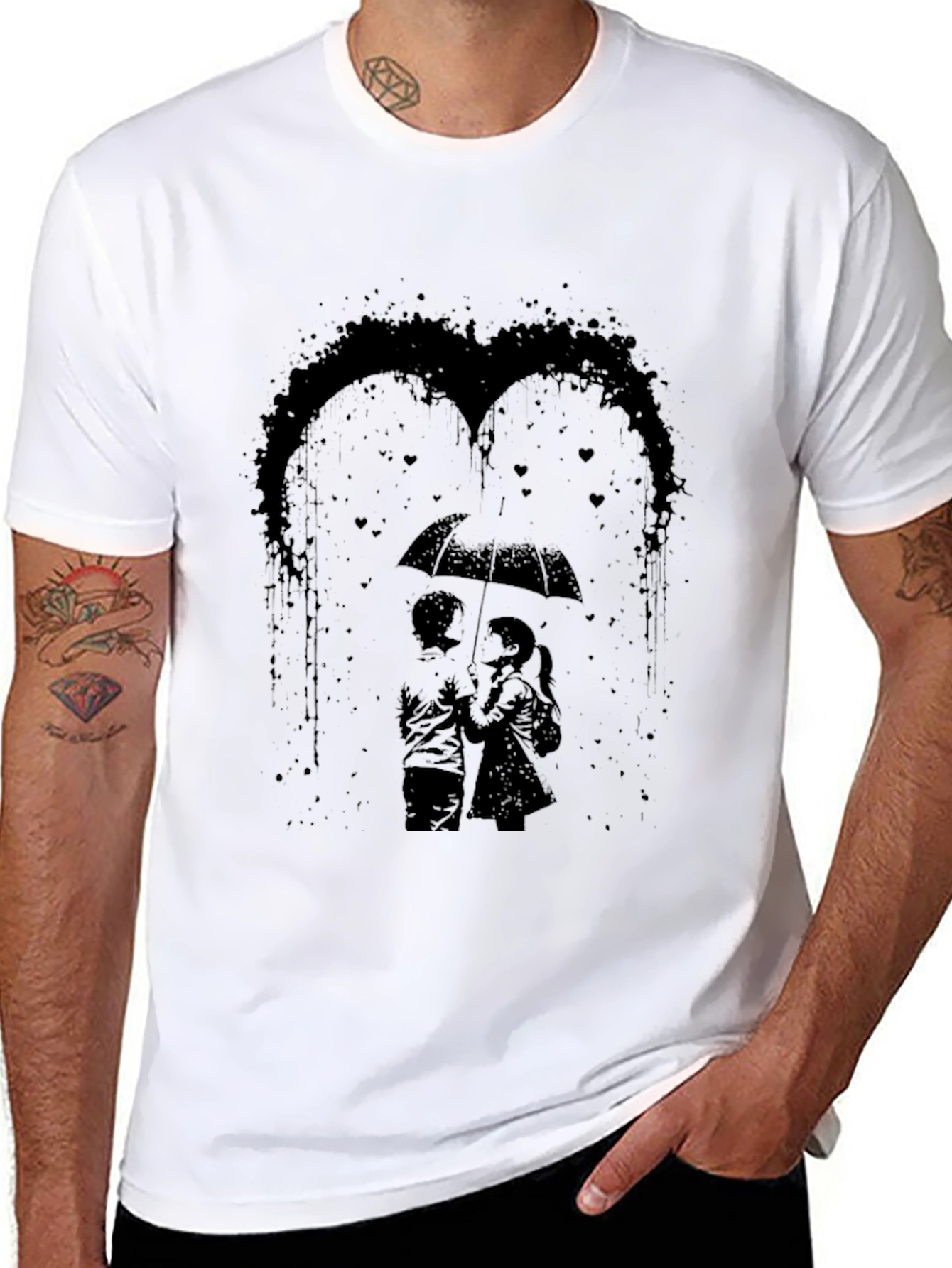 Romantic Couple Under Umbrella Graphic Tee