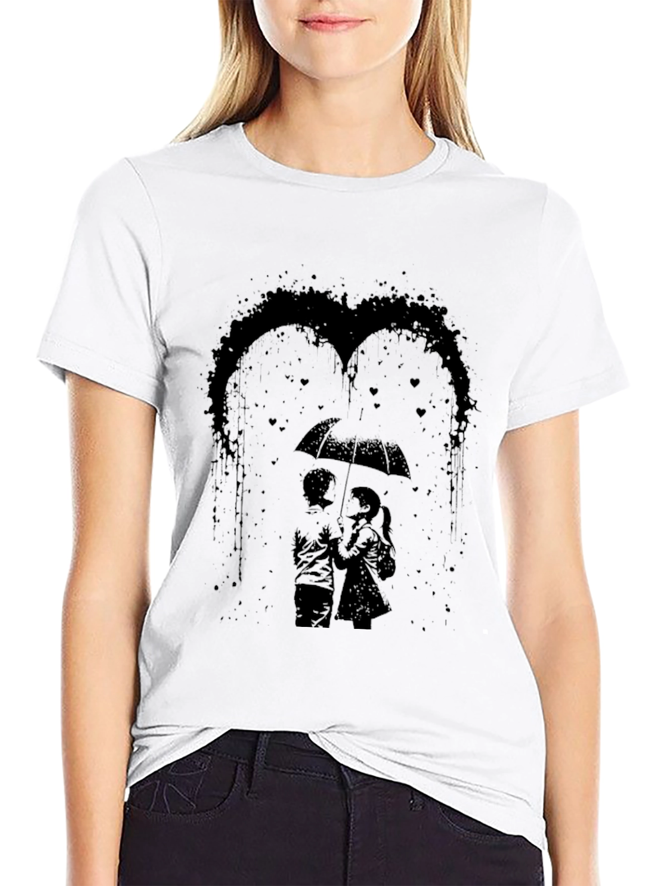 Romantic Couple Under Umbrella Graphic Tee