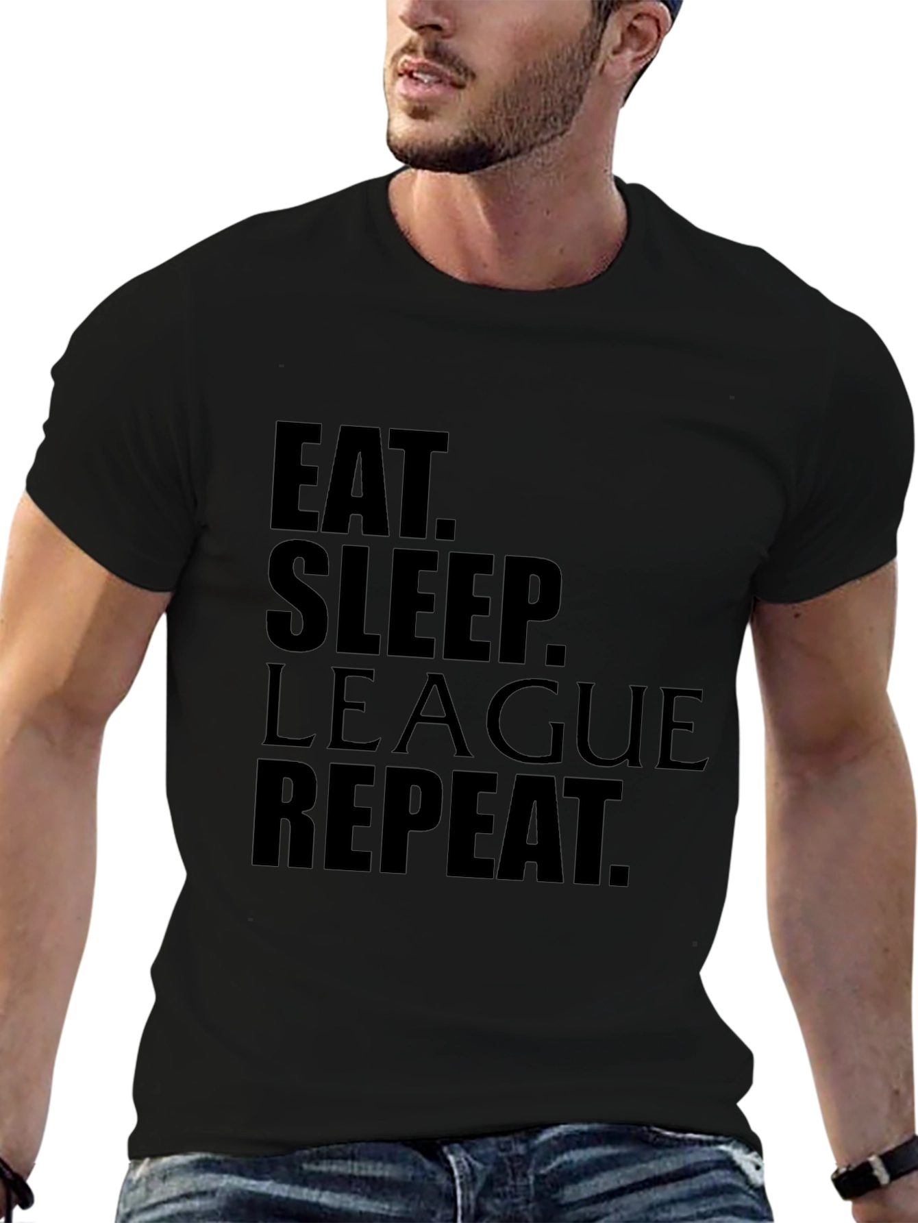 Eat Sleep League Repeat Black Graphic Tee
