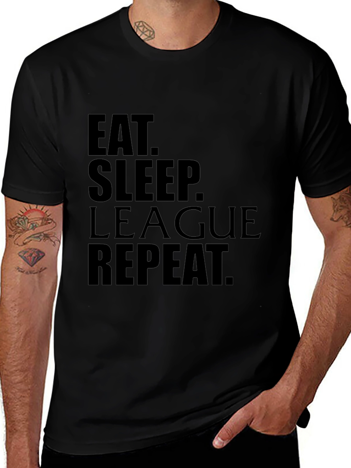 Eat Sleep League Repeat Black Graphic Tee